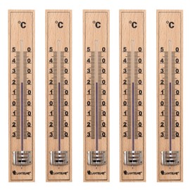 Lantelme Set of 5 Indoor Outdoor Thermometer Set Wood 17 cm Analogue Made in Germany Beech Wood Also for Garden and Room Garden Thermometer (5)