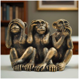 PlentifulHome 3 Wise Monkeys Statue - Hear No Evil, See No Evil, Speak No Evil Resin Figurine with Antique Bronze Finish - Office Desk Decor, Home Accents & Men's Gifts (2.95" Compact Design)