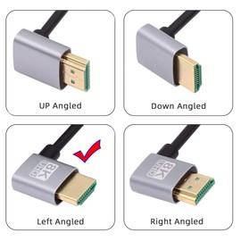 NFHK HDMI 2.1 Ultra Thin HDTV Cable 8K 4K Hyper Super Flexible Slim Cable Left Angled to Left Angled 90 Degree Type-A for Computer HDTV