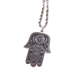 My Daily Styles Stainless Steel Chai Jewish Good Luck Hamsa Hand Necklace, 24 Inch Rope Chain, Black Oxidized Finish, 1.6 x 1.3 Inch Pendant