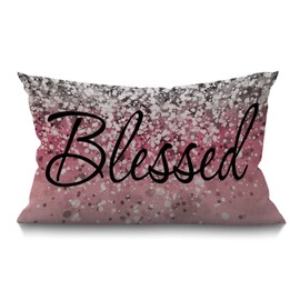 BGBDEIA Inspirational Blessed Letters Words Waist Lumbar Pink Cotton Linen Cushion Cover Throw Pillow case for Sofa Home Decorative Oblong 30 x 50 cm 12x20 Inches