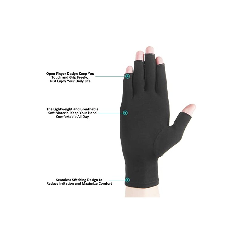 Cedcoe 2 Pairs Arthritis Gloves Fingerless Compression Gloves for Relieve