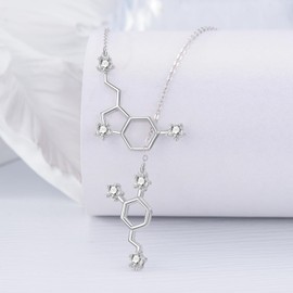 ROMANTICWORK Serotonin Molecule Necklace 925 Sterling Silver Happiness Dopamine Lariat Y Necklace Science Jewelry Chemistry Gifts for Women