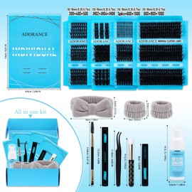 Adorance Lash Clusters Kit with Mixed Length 10-18mm Spike Eyelash Cluster 1105pcs Eyelash Pestañas Postizas Naturales DIY Lashes At Home+Lash Bond&Seal,Remover,Tweezers,Brush,Headband,Wristband