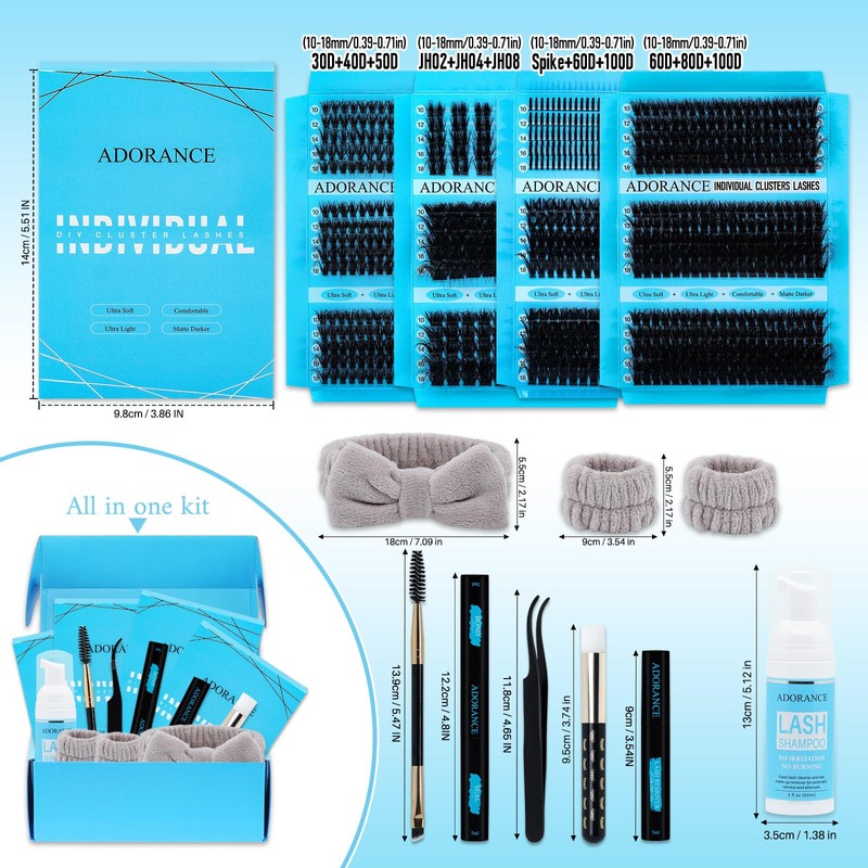 Adorance Lash Clusters Kit with Mixed Length 10-18mm Spike Eyelash