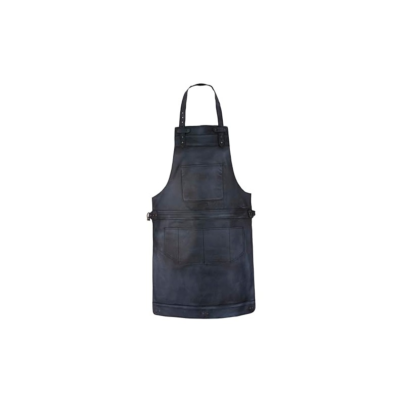 LeatherShire Black Wax Full Grain Leather Bib Apron Butcher Apron