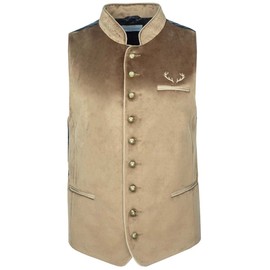 Goldschmidt Trachten Tim Traditional Vest | Vest Made of Velvet | Gilet Men's Simple, beige
