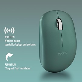 NGS Fog Pro Green Wireless Mouse 1000 DPI Optical Mouse Nano USB Interface Silent Buttons 2 Buttons Scroll Wheel Plug and Play Ambidextrous Green