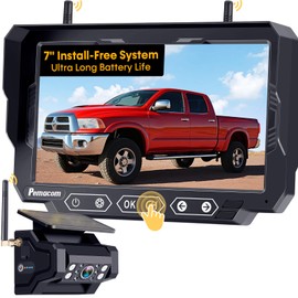 Magnetic Solar Wireless Backup Camera: 7" Portable 1 Min Easy Install Scratch-Proof No Delay Backup Camera for Truck Rechargeable HD 1080P for Pickup Trailer Small RV Camper Pemacom P15