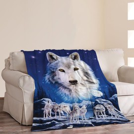 White Wolf Blanket Super Soft Cozy Wolves Fleece Throw Blanket Lightweight Plush Wildlife Animal Bedding Blanket Gifts for Men Women Kids Girls Boys Bed Decor 40''X50''