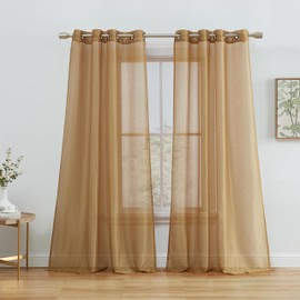 HLC.ME 2 Piece Semi Sheer Voile See Through Window Curtain Grommet Panels for Bedroom, Living Room & Small Windows - Gold - 54 W x 63 inch Long