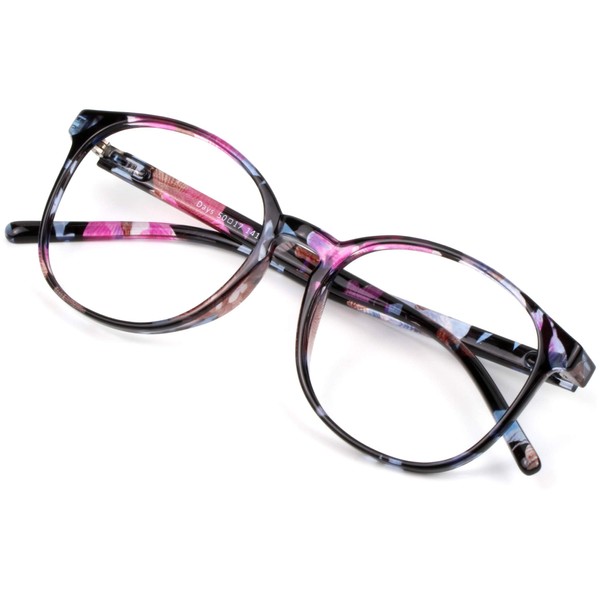 VisionGlobal Blue Light Blocking Glasses for Women/Men, Anti Eyestrain, Stylish Oval Frame, Anti Glare (Floral, 5.00 Magnification)