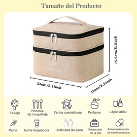 BestoU Cosmetiquera para Maquillaje Cosmetiquera de Viaje Bolsa de Maquillaje Portátil Organizador de Maquillaje Grande Multifuncional Neceser Mujer (Beige)