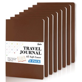 feela 8 Pack Soft Cover Journal Bulk, Notebooks College Ruled for Work, Lined Travel Journal for Women Men, Note Taking Notebook School Supplies Business Writing, 8.2” x 5.5”, A5, Brown