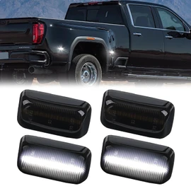 LED Dually Bed Fender Side Marker Lights For 2015-2023 Chevy Silverado GMC Sierra 2500HD 3500HD Smoked Len (White Led)