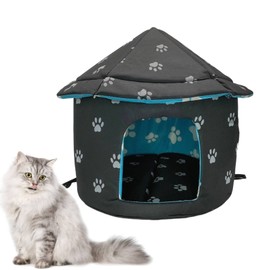 Fhiny Stray Cats Shelter, Waterproof Outdoor Cat Dog House Foldable Warm Pet Cave for Winter Yurt Wild Animal Tent Bed Anti-Slip Kitten Cave Hut for Feral Kitty Puppy Weatherproof