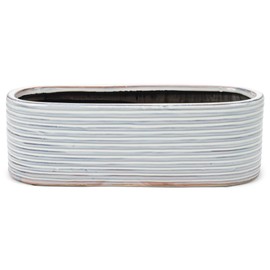 Napco Distressed White Ribbed Oval 15 x 6 Ceramic Table Top Planter