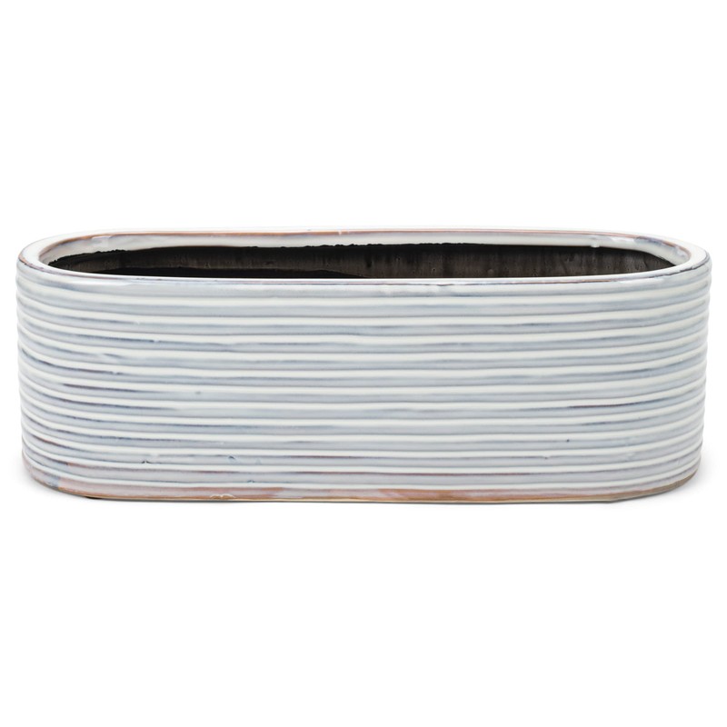 Napco Distressed White Ribbed Oval 15 x 6 Ceramic Table