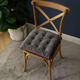 vctops Cojín cuadrado suave de terciopelo para silla con lazos, bonito pompón degradado para interiores y sillas de comedor (gris, 16 x 16 pulgadas)