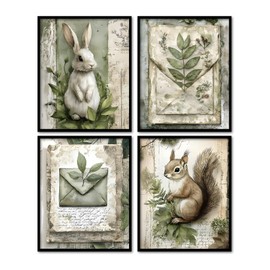KDHTY Vintage french cottage decor,Farmhouse Eater Bunny Botanical cottagecore room decor，Easter Bathroom Decor Cottagecore Rabbit Canvas Prints Wall Art for Bedroom Living Room,
