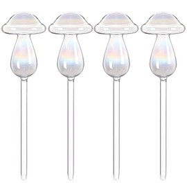 Homaisson 4 Pcs Mushroom Plant Watering Globes, Glass Self Watering Pots, Large Size with Iridescent Design, Automatic Planter Watering Globes for Indoor Plants, 2.7×9"