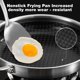 MOUTIUS Skillets and Pan Set with Lid, 8 10 12 Inch Frying Pan Set, Non Stick Stainless Steel, Induction Cooker Compatible, Cool-Touch Handle, Dishwasher and Oven Safe