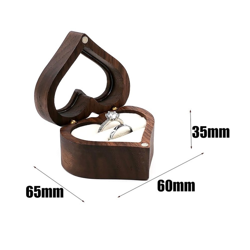Heart-shaped Ring Box, Wooden Ring Jewelry Box with Single Slot,