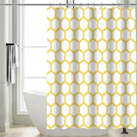SPXUBZ Yellow and White Hexagonal Pattern Honeycomb Beehive Simplistic Geometrical Monochrome Yellow White Shower Curtain Waterproof Bathroom Decor Polyester Fabric Curtain Sets with Hooks,60x72 Inch