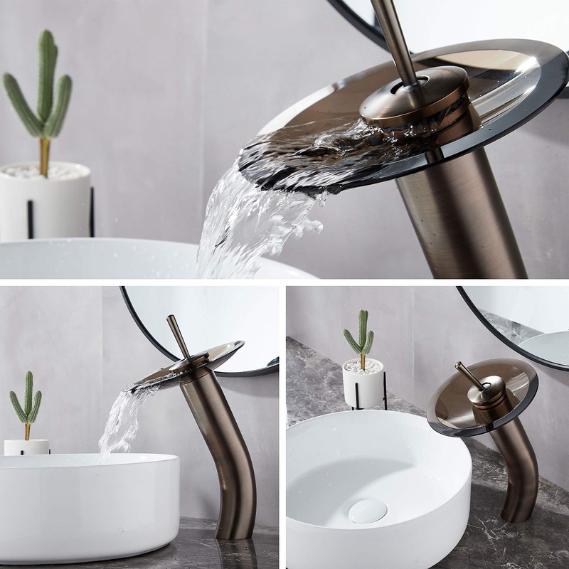 RODDEX Waterfall Bathroom Faucet Glass Single Handle Solid Brass Basin