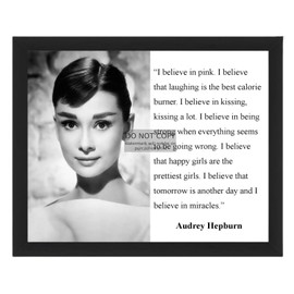 AUDREY HEPBURN "I believe in pink" INSPIRATIONAL QUOTE 8X10 FRAMED PHOTO