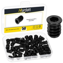 Mardatt 50Pcs M6 x 15mm Threaded Inserts, Black Zinc-Plated Carbon Steel Hex Drive Threaded Inserts Kit, Wood Insert Bolt Furniture Screw in Nut Connector for Wood Furniture