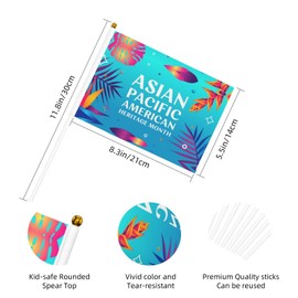 Asian American And Pacific Islander Heritage Month Small Flag on Stick 5x8 Handheld Double Sided Mini Garden Flags Sign for Parade Party Decorations Festival Celebration 6 pcs