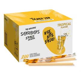 SORBOS Edible Straws, Tropical Flavored, Sustainable, Individually Wrapped, No Plastic, Allergens, Gluten, Eco Friendly, 7.4 inches long (Pack of 200)