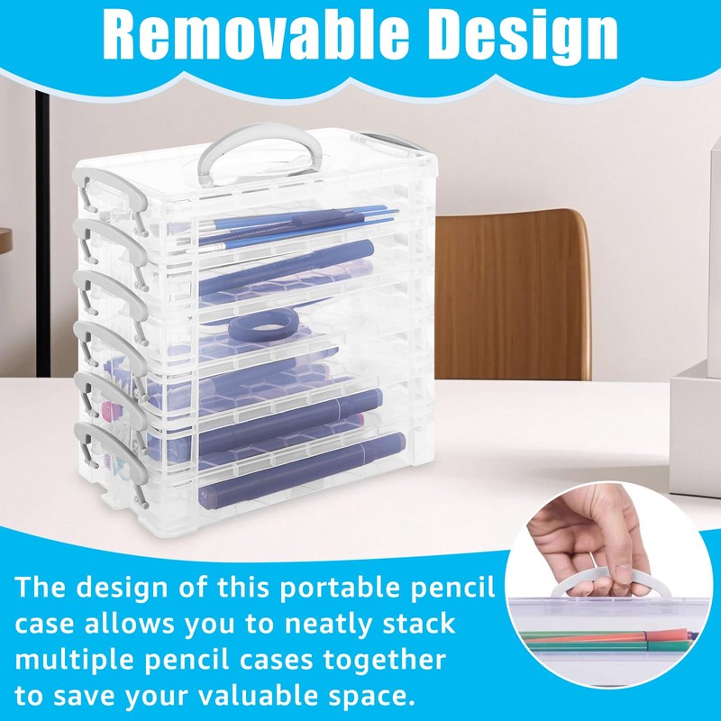 MUXHEL 2PCS 6 Tier Plastic Pencil Box Clear Pen Storage