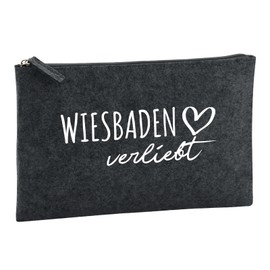 Huuraa Kulturbeutel Wiesbaden verliebt Geschenk 1 Liter Filz Charcoal Kosmetiktasche Wiesbaden Geschenkidee