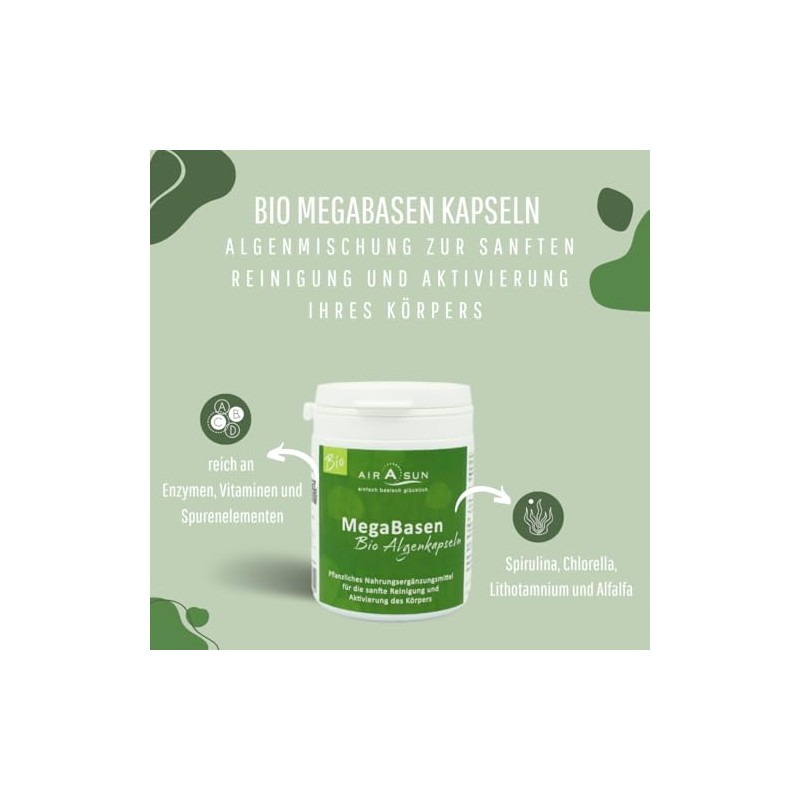 Megabases Algae Mix with Spirulina, Chlorella, Lithotamnium, Alfa Alfa Capsules