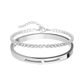 JJDreams Stainless Steel Bangle Women's Rhinestone Bracelet Silver 6 mm Stainless Steel Cubic Zirconia Bangle Gift for Women, Stainless Steel