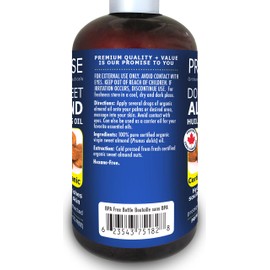 Promise Orthomolecular Nutraceuticals 270ml (9oz) ORGANIC PURE SWEET ALMOND Oil 100% Pure Certified For Moisturizes, Nourishes and Soothes dry skin, Made in Canada, Hexane-Free (270ml)