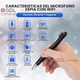 Tecno-10 Innovacion Microfono Espia Pluma WiFi Grabadora De Voz a Distancia Portable Soporta Audio En Vivo Activada por Voz Bateria 9 Dias Bateria Modo Espera