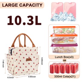 Joymee Lunch Bag Women Insulated Lunch Box Cute Corduroy Reusable Leakproof Large Capacity Lunch Tote Bag for Women Men Adult with Bottle Holder and Side Pockets for Work - Corduroy Strawberry