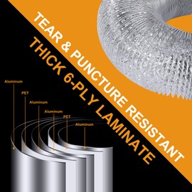 Steelsoft Heavy Duty 4"Flexible Dryer Vent Exhaust Duct Hose 6 Feet, Extra Thick(6-ply) Aluminum Foil HVAC Ducting Kit with 2 Key Hose Clamps