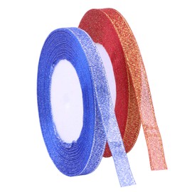 YAKA 3/8 inch 50 Yards Ribbon Shimmer Sheer Organza Wired Ribbon for Craft Bow Party Decoration Packing Ribbons 2 Rolls (Sapphire Blue and Orange, 3/8 inch(10mm))