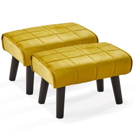 Wimarsbon Small Foot Stool Ottoman Modern Accent Step Stool Seat with Solid Wood Legs Velvet Soft Padded Pouf Ottomans Sofa Footrest Stools 16 inch for Couch Living Room Entryway 2 PCS Yellow