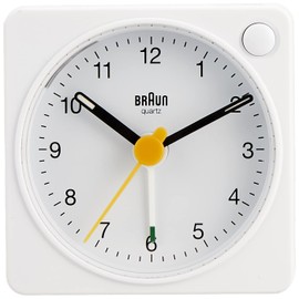 BRAUN/Brown Table Clock, Alarm Clock with Light, BC02XW Classic Analog Alarm Clock, Genuine Imported Product, White Table Clock, white, Minimalist