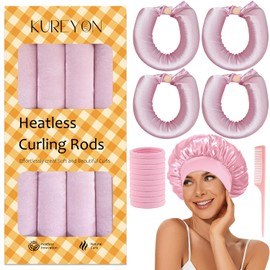 KUREYON Satin Heatless Hair Curler,4 Piece Set,Overnight Heatless Curls