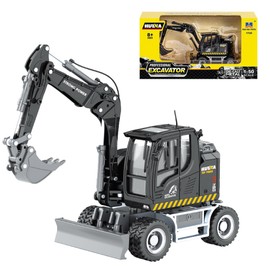 Qcar 1/50 Wheeled Excavator Construction Vehicle Toys, Vehicle Toys for Kids, Outdoor Sandbox Car Toys, Birthday Gift Toddler Boy Kid