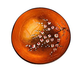 YEASQGS Hand Painted Floral Coconut Bowls Natural Coconut Shell Bowl Decorative Key Storage Bowl Candy Container Nuts Holder (Orange, 1)