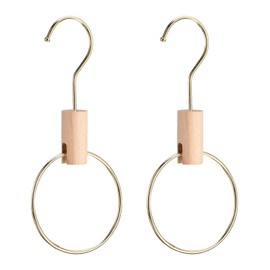 sourcing map 2Pcs 3.5 Inch Scarf Ring Hanger Scarf Organizer Holder Wood Circle Closet Storage Hanging Hook for Belt Tie Scarf, 10cm Length Hook (Gold)