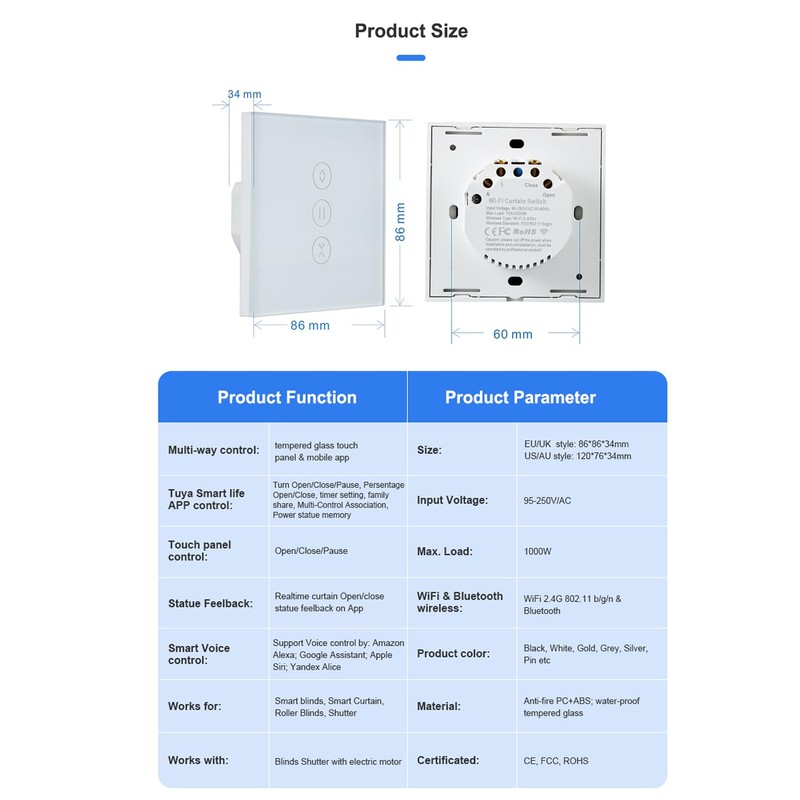 Nicoone Smart WiFi Roller Shutter Switch, Roller Shutter Timer, Voice