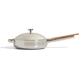 Our Place Titanium Always Pan Pro - 10.6” (2.8 Qt) No-Coating Nonstick Technology | Tri-Ply Titanium & Stainless Steel | Safe for Oven, Induction & Cooktops up to 1000°F | Beechwood Spatula | Chrome